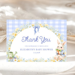 Kaninrutigt Blått Baby Shower Tackkort Kort
