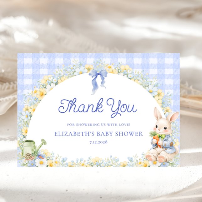Kaninrutigt Blått Baby Shower Tackkort Kort (Skapare uppladdad)