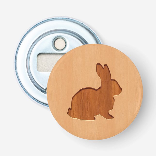 Kaninsilhouette som inristas på den wood designen flasköppnare (Framsidan)