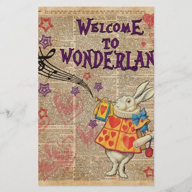 Kaninvälkomnande till. Alice i underland Brevpapper (Framsida)