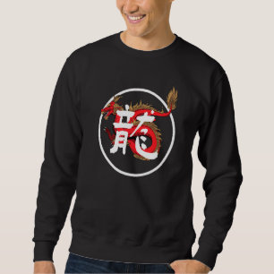 Kanji Chinese Red Dragon Lång Ärmad Tröja