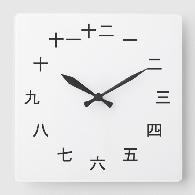 Kanji Clock 1-12 Fyrkantig Klocka (Framsida)