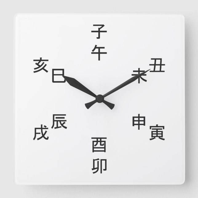 Kanji Clock - Chinese Zodiac - Time of the Day -  Fyrkantig Klocka (Framsida)