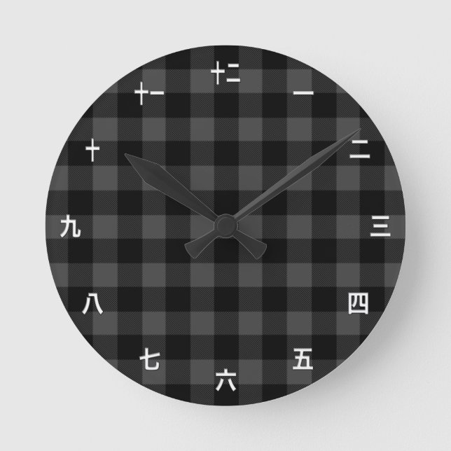 Kanji Clock Template, Grått Buffalo Play /Japanska Rund Klocka (Framsida)