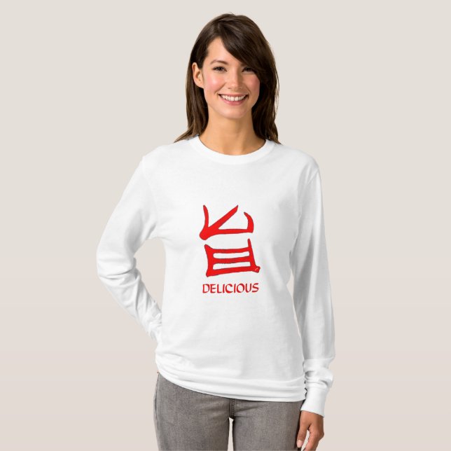 Kanji Delicious Red Women långärmad sjirt Tee (Hel framsida)