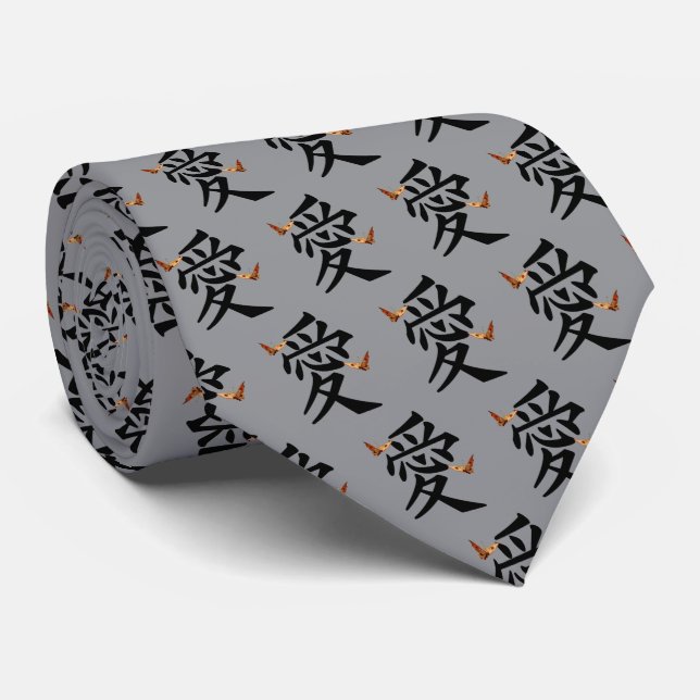 Kanji för kärlek med två fjärilar slips (Rullad)