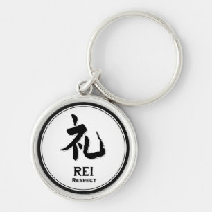 Kanji för samurai för förtjänst för bushido f rund silverfärgad nyckelring
