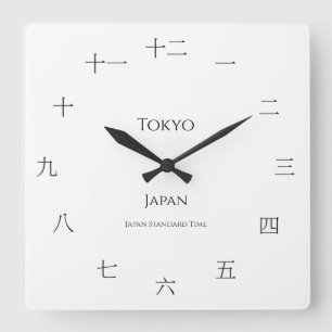 Kanji Japansk Anpassningsbar City Land Time Zon Fyrkantig Klocka