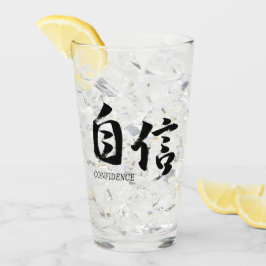 Kanji Jishin/Självförtroende Japansk Kalligrafi Glaskopp