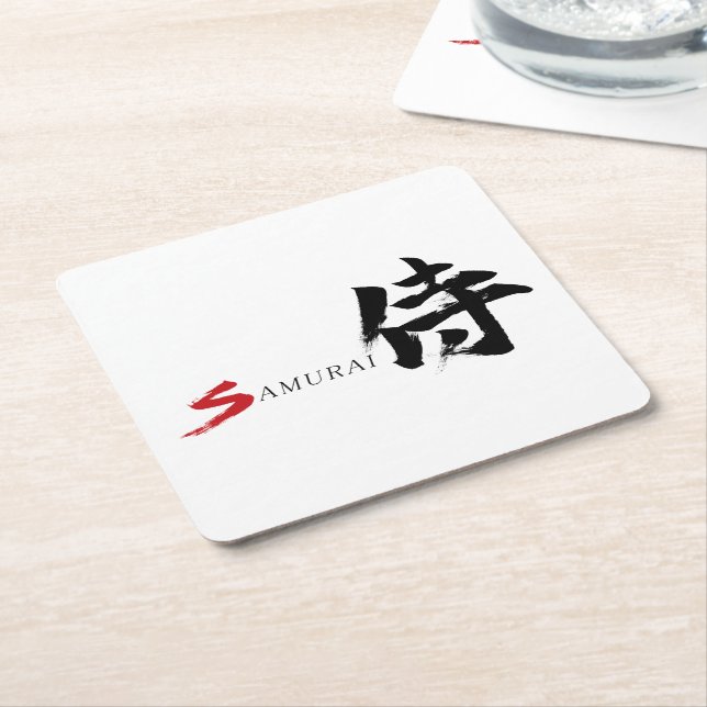Kanji Samurai Japansk Kalligrafi Underlägg Papper Kvadrat (Vinklad)