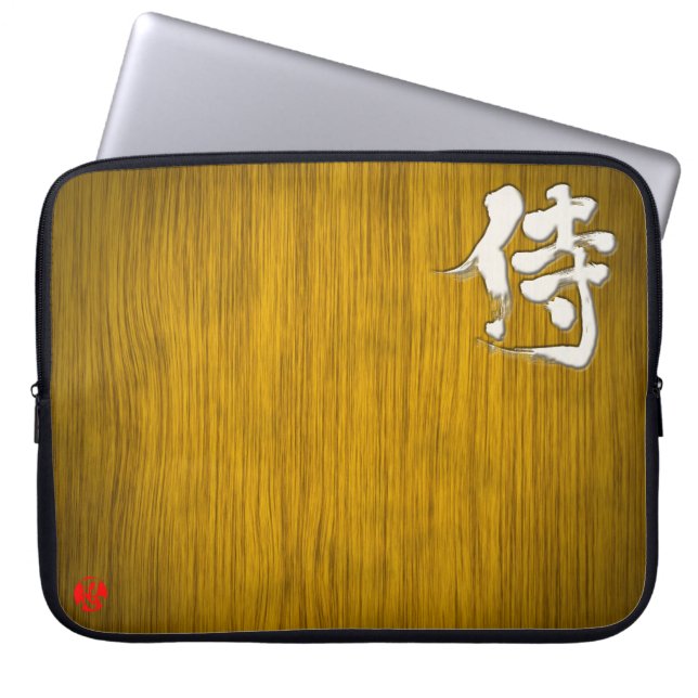 [Kanji] Samurai-skylt stil med vit brev Laptop Sleeve (Framsidan)
