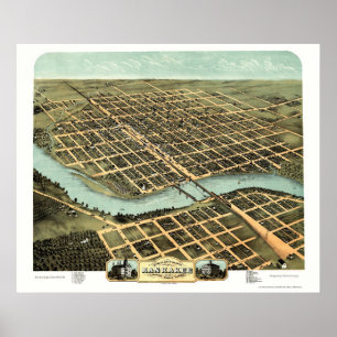 Kankakee, IL Panoramic Karta - 1869 Poster
