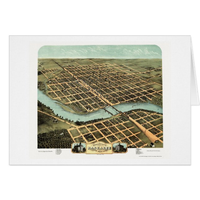 Kankakee panorama- karta för IL - 1869 Hälsningskort (Framsidan Horizontal)
