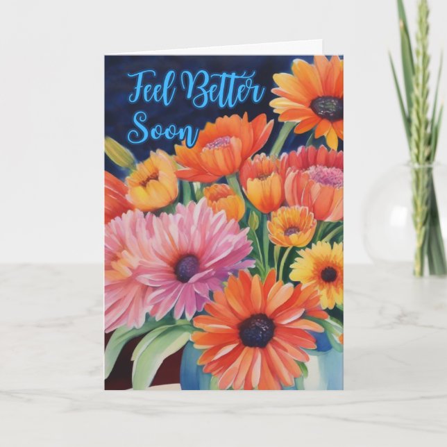 Känn bättre snart blommor Stiga upp upp vattenfärg Kort (Framsida)