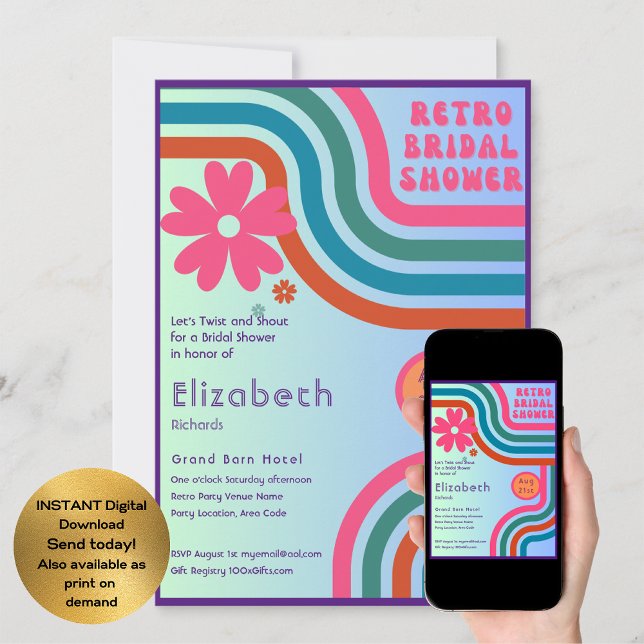 Känn Beat! Cosmic Retro 70-talets Möhippa Inbjudningar (Skapare uppladdad)