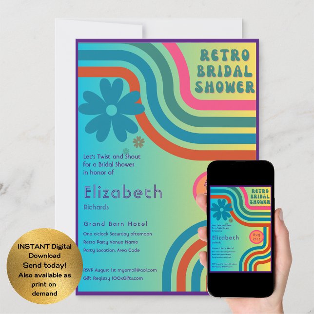 Känn Beat! Cosmic Retro 70-talets Möhippa Inbjudningar (Skapare uppladdad)