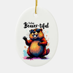 Känn beavertike - Lustigt beavers grafik Julgransprydnad Keramik
