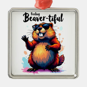 Känn beavertike - Lustigt beavers grafik Julgransprydnad Metall
