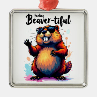 Känn beavertike - Lustigt beavers grafik Julgransprydnad Metall