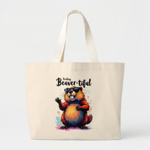 Känn beavertike - Lustigt beavers grafik Jumbo Tygkasse