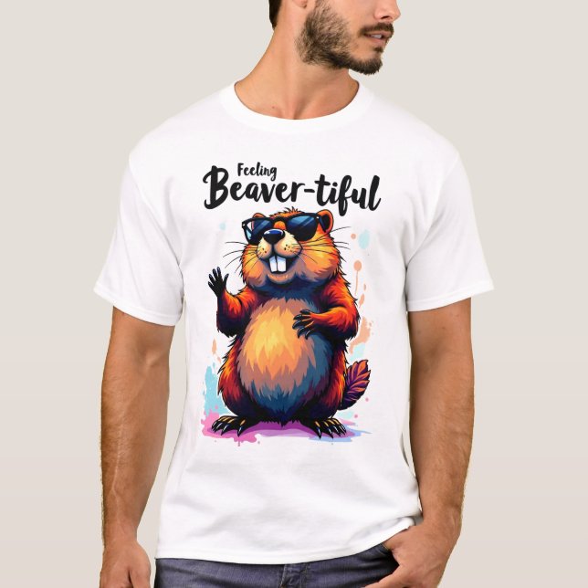 Känn beavertike - Lustigt beavers grafik T Shirt (Framsida)