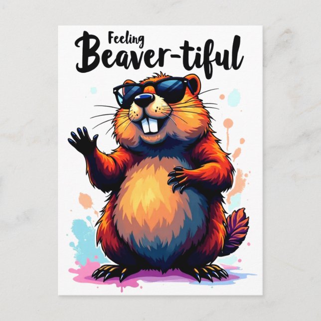 Känn beavertike - Lustigt beavers grafik Vykort (Framsida)