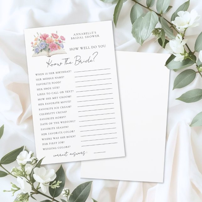 Känn Bruden Bok Bröllopsduschspel (Know The Bride Book Bridal Shower Game)