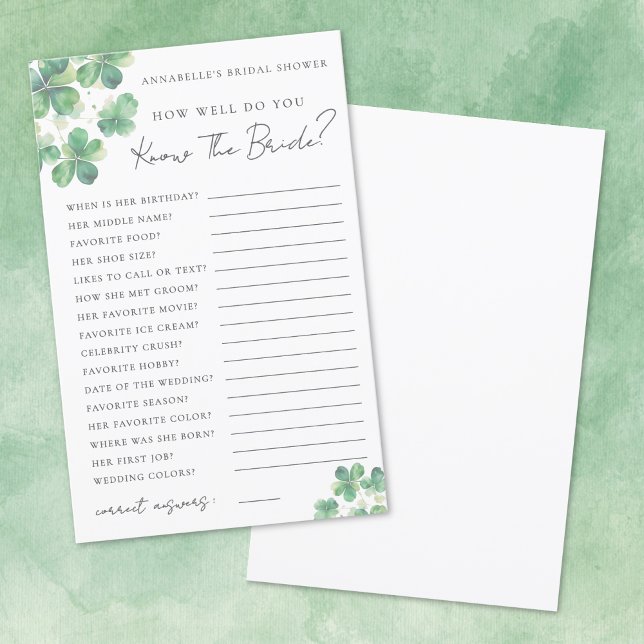 Känn Bruden Shamrock Bröllopsdusch (Knows The Bride Shamrock Bridal Shower)