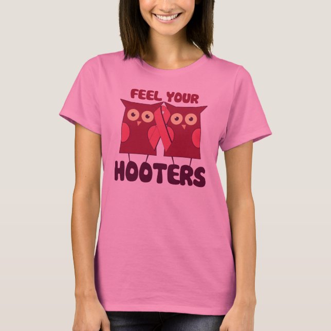 Känn din medvetenhet om bröstcancer hos Hooters Tee Shirt (Framsida)