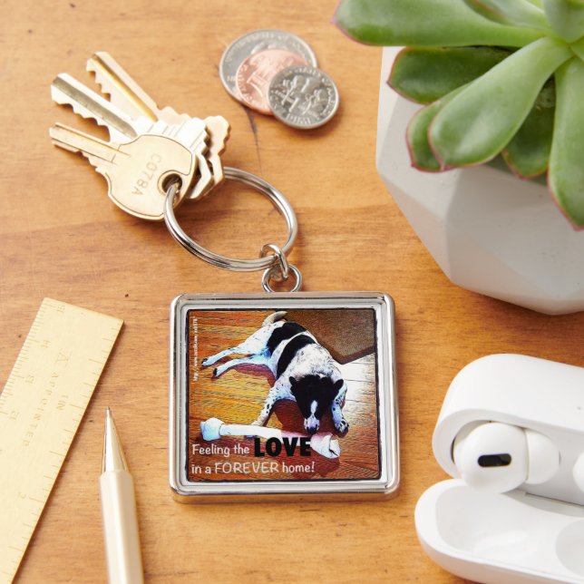 Känn Gräns-kollisionen i Kärlek Fyrkantig Silverfärgad Nyckelring (Skrivbord)