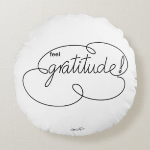 Känn GRATITUDE - djärvt moln Rund Kudde