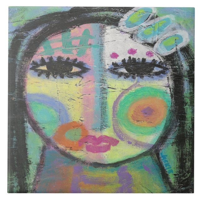 Känn Groovy Abstrakt Akrylmålning på OSB Kakelplatta (Framsidan)