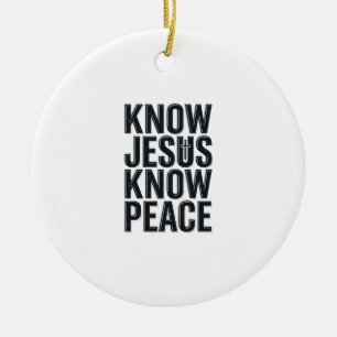 Känn Jesus Känn Fred Vintage Kristen Typografi Julgransprydnad Keramik