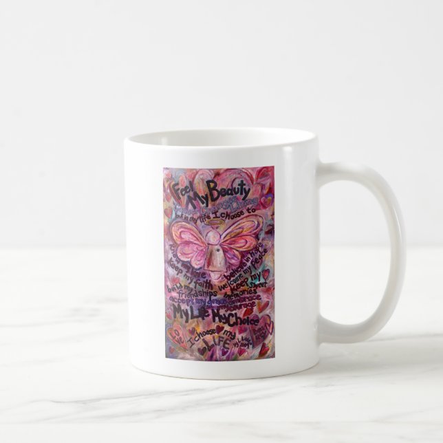 Känn min skönhet Rosa Cancer Angel Kaffemugg (Höger)