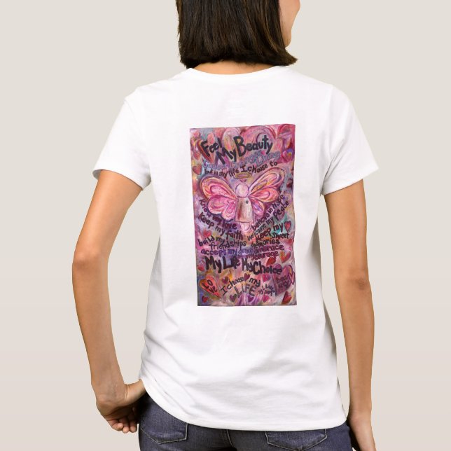 Känn min skönhet Rosa Cancer Angel T-Shirt (Baksida)