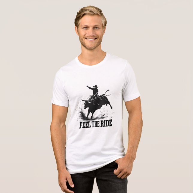 Känn Ride - Bull Riding Western Cowboy T-Shirt (Framsida Full)