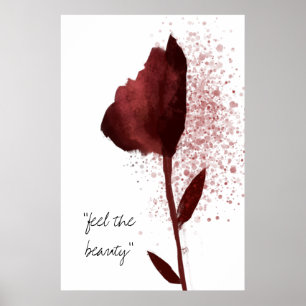 "Känn skönhet" Röd vattenfärg Tulip Flower Poster
