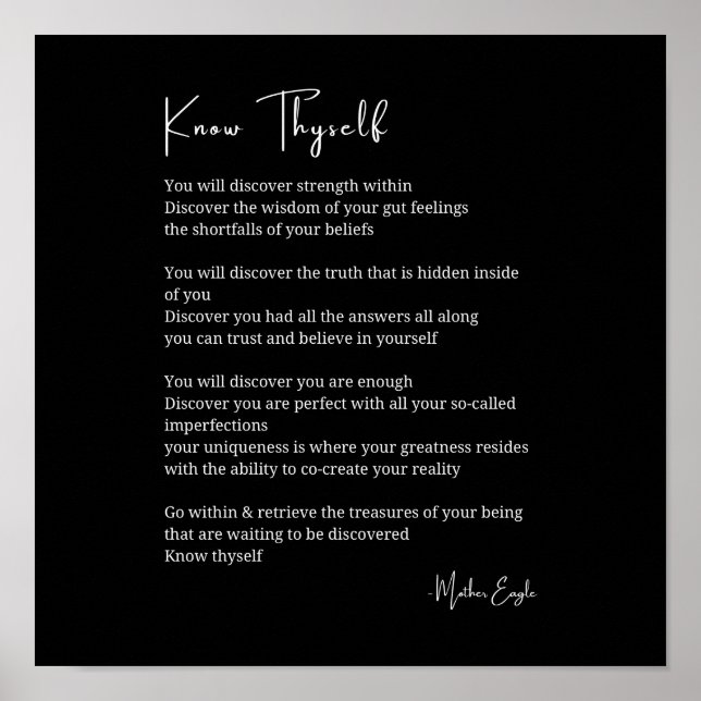 Känn till att själva inspirerande dikt poster (Framsidan)