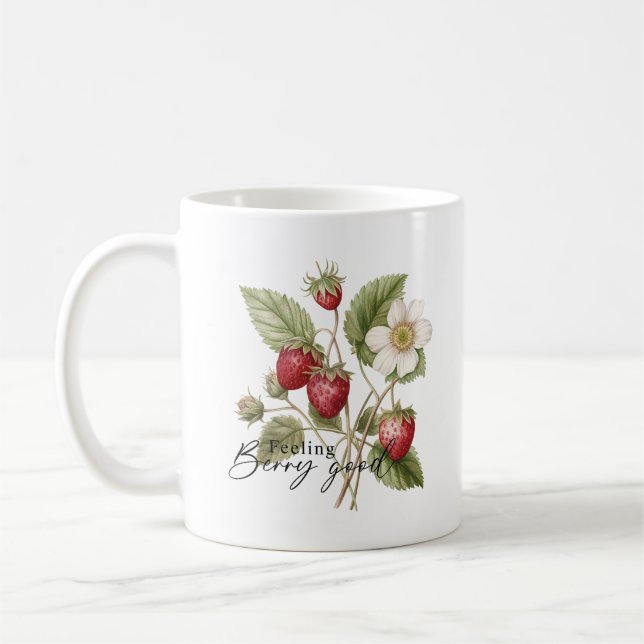 Känna Berry Bra Blommigt Red Strawberry Monogram Kaffemugg (Vänster)