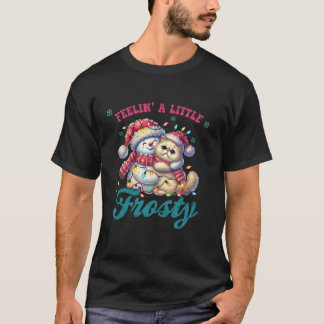 Känna mig lite frostig Cute Snögubbe Cat Santa Lig T Shirt