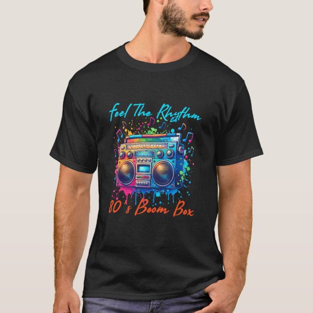 känna rytmen med 80:s boom box t shirt (Framsida)