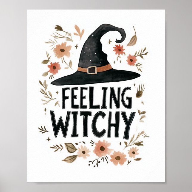 Känna Witchy Witch Hat Watercolor Halloween Poster (Framsidan)