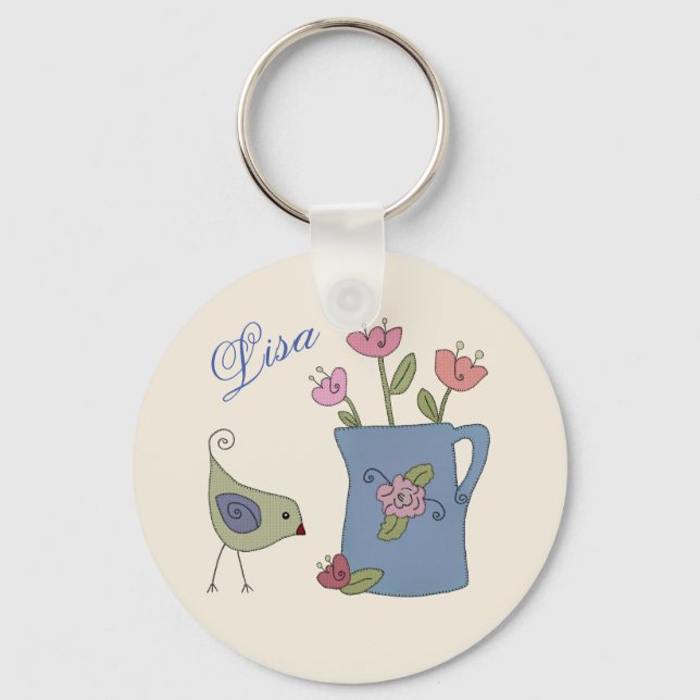 Kanne mit Vogel personalisiert Nyckelring (Framsida)