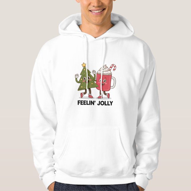 Känner dig glad julgran kaffegodis vinter hoodie (Framsida)