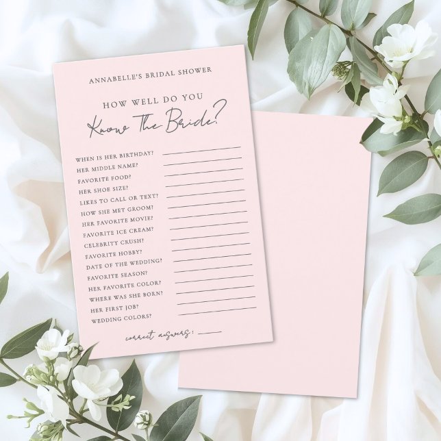 Känner du bruden Rosa bröllopsduschspel (Do You Know The Bride Pink Bridal Shower Game)
