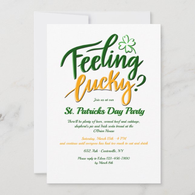 Känner du dig lycklig?  St. Patrick's Day-inbjudan Inbjudningar (Framsida)