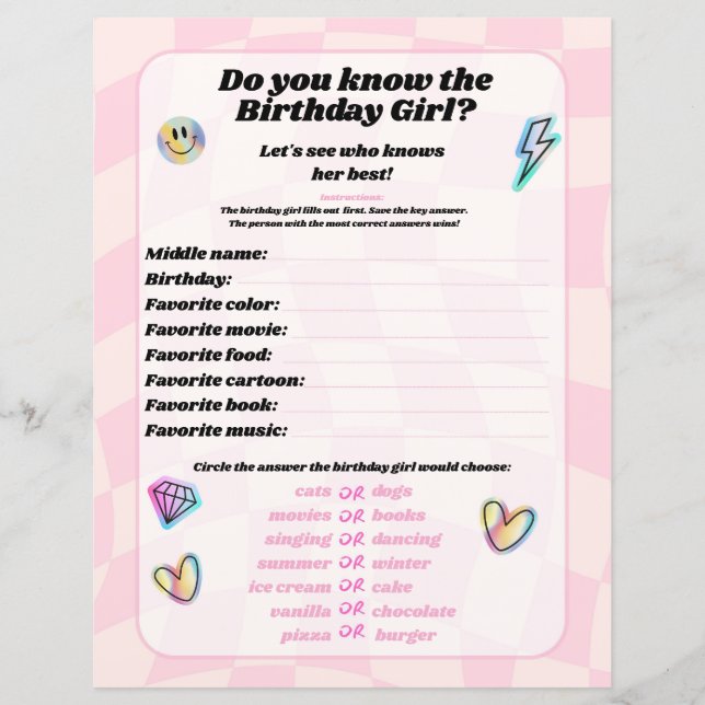 Känner du till Birthday Girl Party Game? (Framsida)