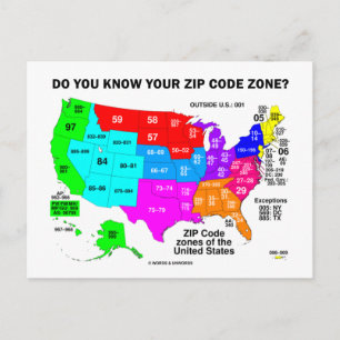 Känner du till din Zip-kod Zon? (US Karta) Vykort