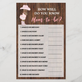 Känner du till Mamma A Cowgirl Shower Game Card? Flygblad