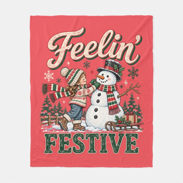 Känner julstämning Snömannen barn Fleecefilt (Framsidan)